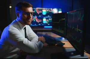 Financial Analysts and Day Traders Working on a Computers with Multi-Monitor photo