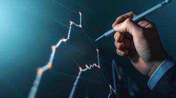 AI generated Business Professional Analyzing Financial Data on Interactive Display, Business Analytics and Growth Concept with Hand Drawing Graph photo