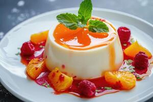 ai generado picante delicias, panna cotta con picante naranja salsa. generativo ai foto