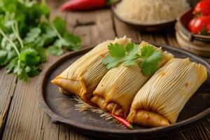 AI generated Traditional Treasures,Authentic Tamales Straight from the Heart with ingredients, top view. generative ai photo