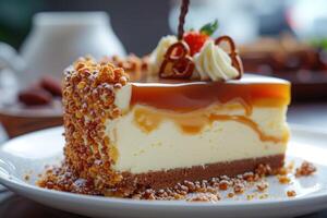 AI generated Dessert Fusion Exploring the Richness of Pretzels and Caramel in Cheesecake. generative ai photo