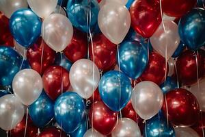 ai generado globos en rojo, blanco y azul colores. manojo de multicolor globos generativo ai foto