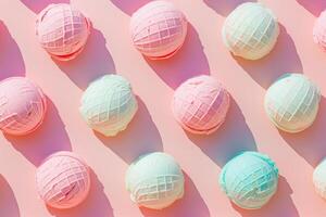 AI generated Pattern of pastel colored scoops of ice cream. Summer minimalism. Generative AI photo