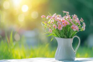 ai generado flores en lanzador. hermosa Fresco primavera ramo. generativo ai foto