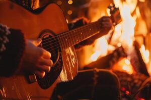 ai generado de cerca de un guitarra jugador en el estudio jugando un canción. generativo ai foto