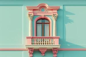 AI generated Window with a balcony in pastel colors. Minimalistic style. Generative AI photo