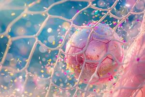 AI generated Pink soccer ball kicked into the goal net with sparkling confetti and glitter. Generative AI photo