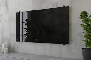 AI generated Blank black glass signboard on wall mockup. Empty hanging plexiglass name plate mockup. Clear dark namesign on wall for corporate or store. Generative AI photo