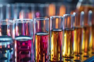 AI generated Medical test tubes with liquid in the laboratory. Concept of medical or science laboratory. Generative AI photo