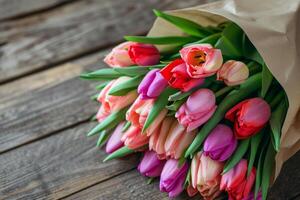 AI generated Beautiful bouquet of tulips. Floral composition. Beautiful fresh cut bouquet. Generative AI photo