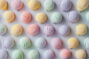 AI generated Pattern of pastel colored scoops of ice cream. Summer minimalism. Generative AI photo