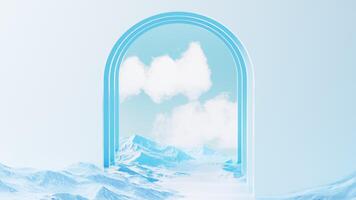 Abstract geometric figure and cloud with water surface background, 3d rendering. video