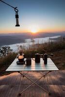 dipping coffee set on mountain background photo