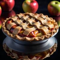 AI generated Delicious sliced apple pie photo