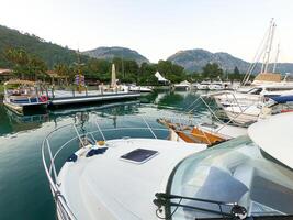 Gocek marina and sea, luxury yacht, Fethiye, Turkey photo