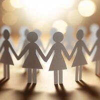 AI generated White paper women of all  holding hands, The Power of teamwork. photo