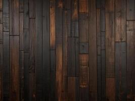 AI generated Wood dark brown grain texture, dark brown wall background, top view of wooden table photo