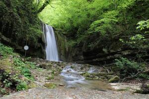 Waterfall in the forest.Beautiful landscape of the waterfall of Tatlica Erfelek district, Sinop, in the Black Sea Region of Turkey. long exposure photo