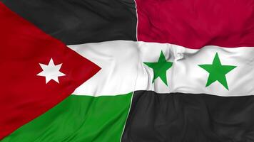 Jordán y Siria banderas juntos sin costura bucle fondo, serpenteado paño ondulación lento movimiento, 3d representación video