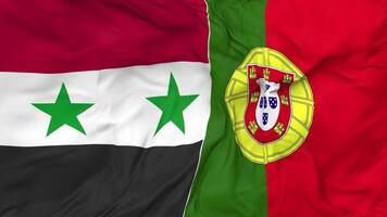 Portugal and Syria Flags Together Seamless Looping Background, Looped Cloth Waving Slow Motion, 3D Rendering video