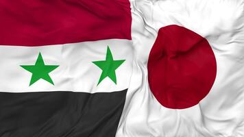 Japón y Siria banderas juntos sin costura bucle fondo, serpenteado paño ondulación lento movimiento, 3d representación video