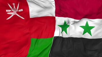 Oman and Syria Flags Together Seamless Looping Background, Looped Cloth Waving Slow Motion, 3D Rendering video