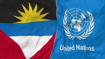 Antigua and Barbuda and United Nations, UN Flags Together Seamless Looping Background, Looped Bump Texture Cloth Waving Slow Motion, 3D Rendering video