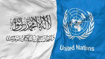 Afghanistan and United Nations, UN Flags Together Seamless Looping Background, Looped Bump Texture Cloth Waving Slow Motion, 3D Rendering video