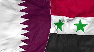Qatar and Syria Flags Together Seamless Looping Background, Looped Cloth Waving Slow Motion, 3D Rendering video