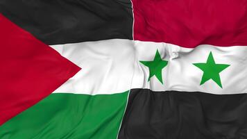 Palestina en Syrië vlaggen samen naadloos looping achtergrond, lusvormige kleding golvend langzaam beweging, 3d renderen video