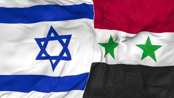 Israel y Siria banderas juntos sin costura bucle fondo, serpenteado paño ondulación lento movimiento, 3d representación video