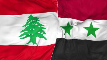 Líbano e Síria bandeiras juntos desatado looping fundo, em loop pano acenando lento movimento, 3d Renderização video