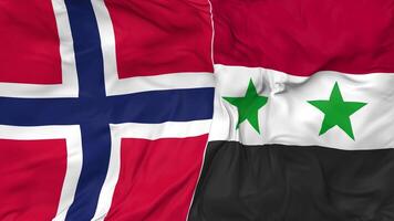 Norway and Syria Flags Together Seamless Looping Background, Looped Cloth Waving Slow Motion, 3D Rendering video