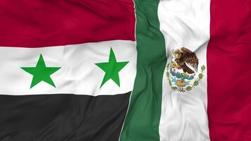 México e Síria bandeiras juntos desatado looping fundo, em loop pano acenando lento movimento, 3d Renderização video
