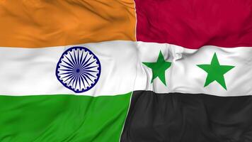 India and Syria Flags Together Seamless Looping Background, Looped Cloth Waving Slow Motion, 3D Rendering video