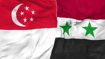 Singapore and Syria Flags Together Seamless Looping Background, Looped Cloth Waving Slow Motion, 3D Rendering video