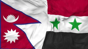 Nepal and Syria Flags Together Seamless Looping Background, Looped Cloth Waving Slow Motion, 3D Rendering video