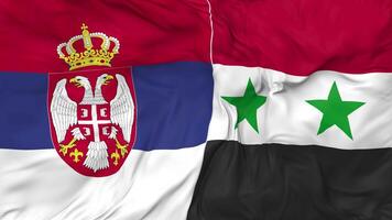 Serbia and Syria Flags Together Seamless Looping Background, Looped Cloth Waving Slow Motion, 3D Rendering video