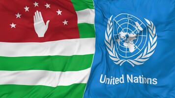 Abkhazia and United Nations, UN Flags Together Seamless Looping Background, Looped Bump Texture Cloth Waving Slow Motion, 3D Rendering video