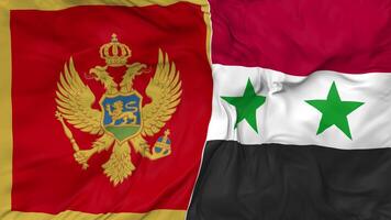 montenegro y Siria banderas juntos sin costura bucle fondo, serpenteado paño ondulación lento movimiento, 3d representación video