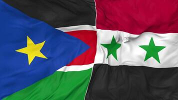 South Sudan and Syria Flags Together Seamless Looping Background, Looped Cloth Waving Slow Motion, 3D Rendering video
