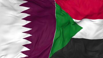 Qatar and Sudan Flags Together Seamless Looping Background, Looped Cloth Waving Slow Motion, 3D Rendering video