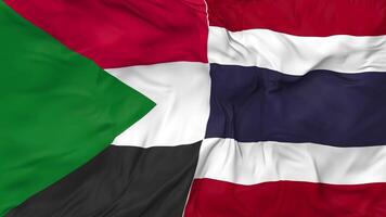 Thailand and Sudan Flags Together Seamless Looping Background, Looped Cloth Waving Slow Motion, 3D Rendering video