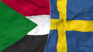 Sweden and Sudan Flags Together Seamless Looping Background, Looped Cloth Waving Slow Motion, 3D Rendering video