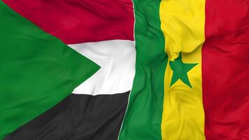 Senegal and Sudan Flags Together Seamless Looping Background, Looped Cloth Waving Slow Motion, 3D Rendering video