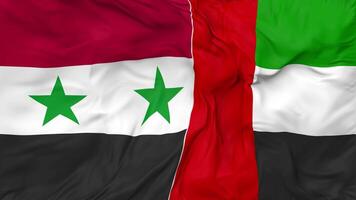 United Arab Emirates and Syria Flags Together Seamless Looping Background, Looped Cloth Waving Slow Motion, 3D Rendering video