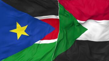 South Sudan and Sudan Flags Together Seamless Looping Background, Looped Cloth Waving Slow Motion, 3D Rendering video