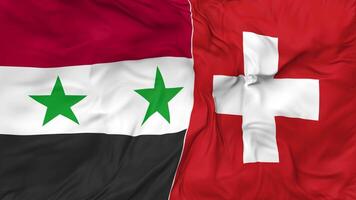Suíça e Síria bandeiras juntos desatado looping fundo, em loop pano acenando lento movimento, 3d Renderização video