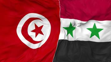 Túnez y Siria banderas juntos sin costura bucle fondo, serpenteado paño ondulación lento movimiento, 3d representación video