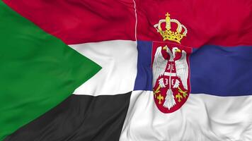 Serbia and Sudan Flags Together Seamless Looping Background, Looped Cloth Waving Slow Motion, 3D Rendering video